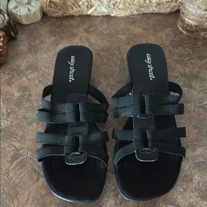 Easy Street Super Flex Black Strappy Slide Sandals